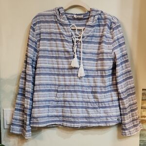 Roxy Light Blue and White Striped Lace-Up Hoodie